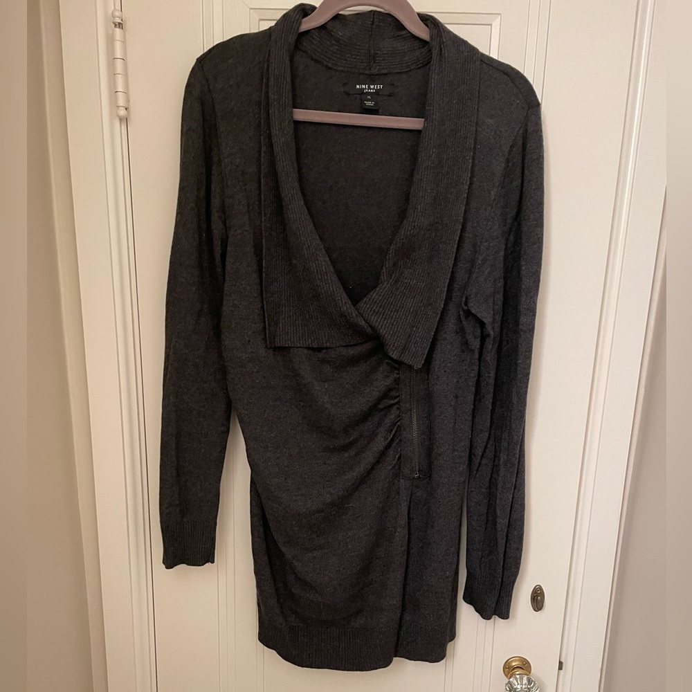 Nine West Collared Cardigan with zippered and rouched details